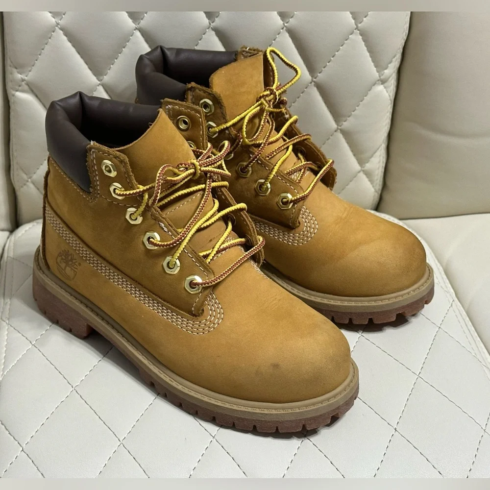 Timberland kids' premium waterproof boots wheat nubuck tan color size 13